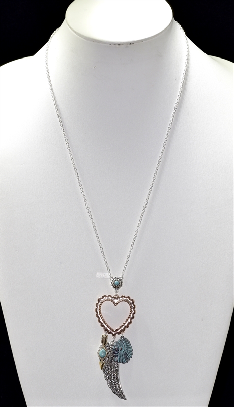 ON1409 HEART TRIBAL CHARMS LONG NECKLACE