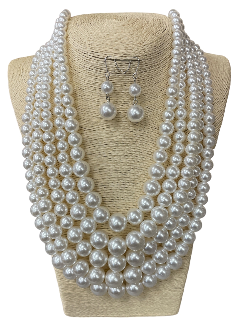 P1003 CHUNKY PEARL MULTI LAYER  SET NECKLACE