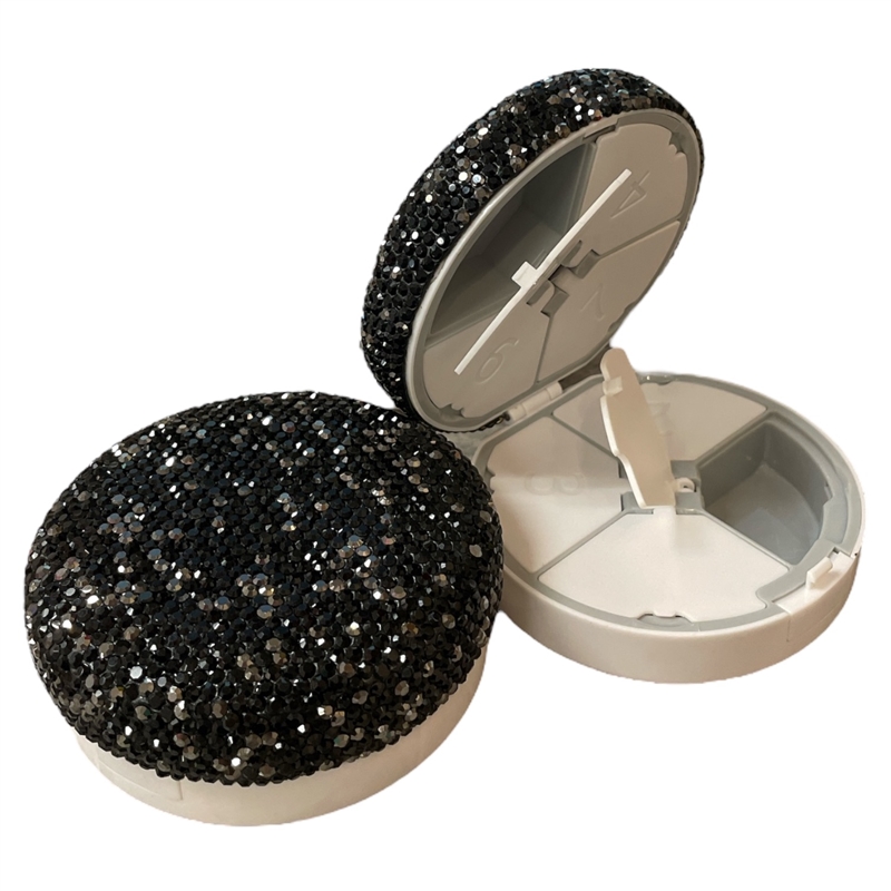 P105BK  BLACK  RHINESTONE  PILL CASE