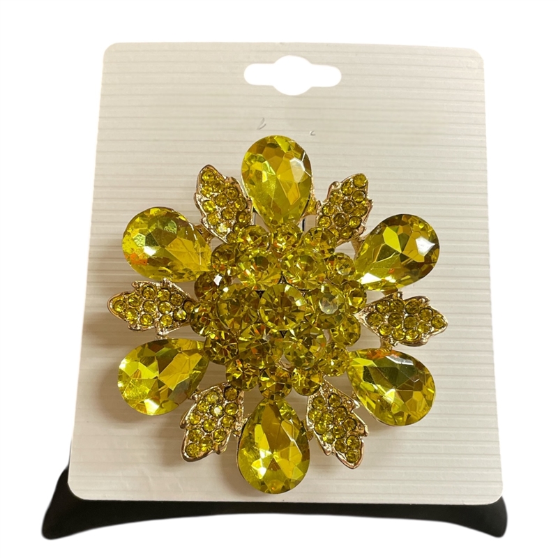 P1189  YELLOW  RHINESTONE  PIN BROOCH