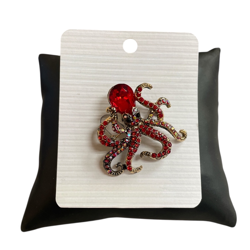 P1262  RED OCTOPUS PIN  BROOCH