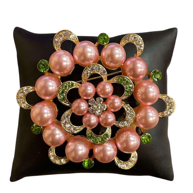 P1328 PEARL & RHINESTONE FLOWER BROOCH PIN