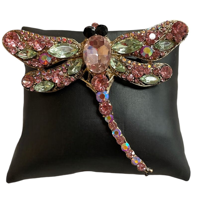 P1345P  PINK RHINESTONE DRAGONFLY PIN BROOCH