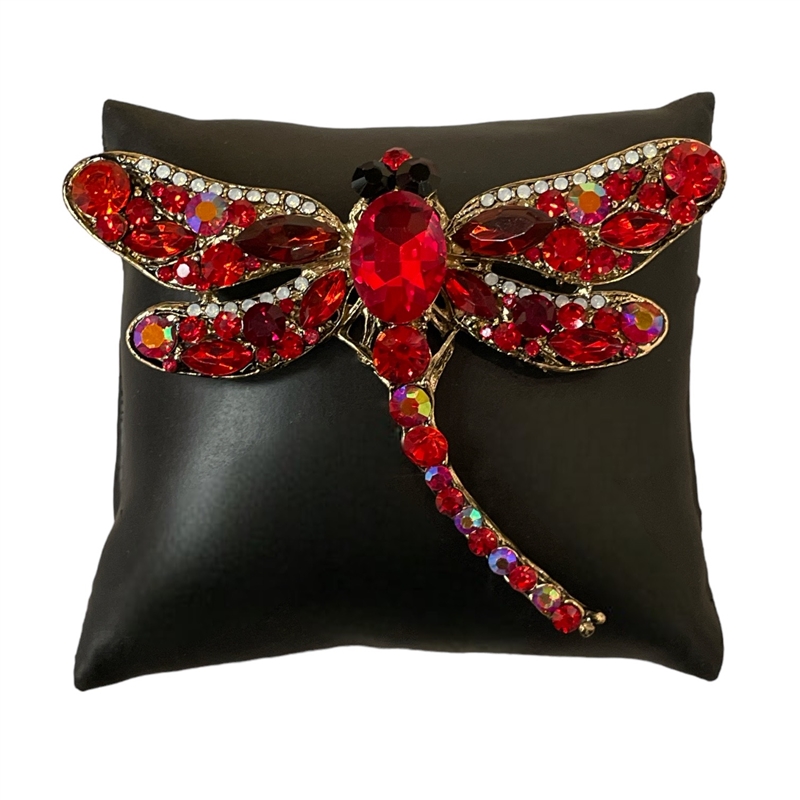 P1346RD  LARGE RED DRAGONFLY RHINESTONE PIN BROOCH