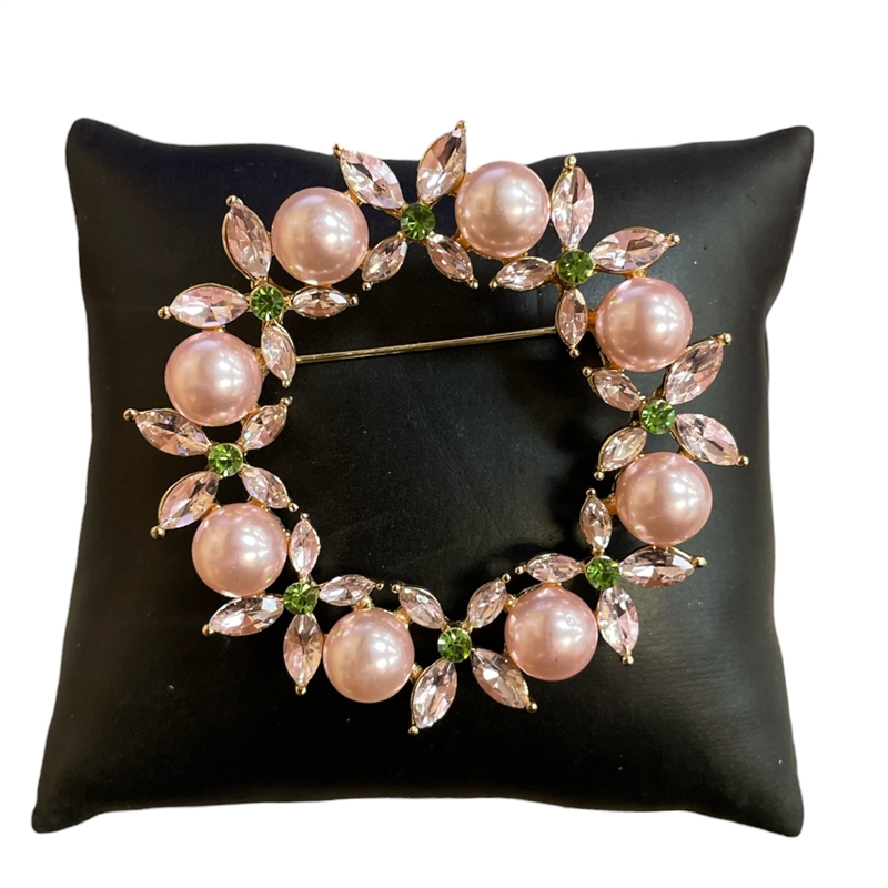 P1351 PINK ROUND PEARL FLOWER BROOCH PIN