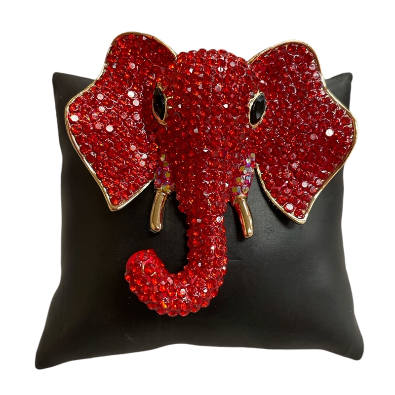 P1378R  RED RHINESTONE ELEPHANT HEAD PIN BROOCH