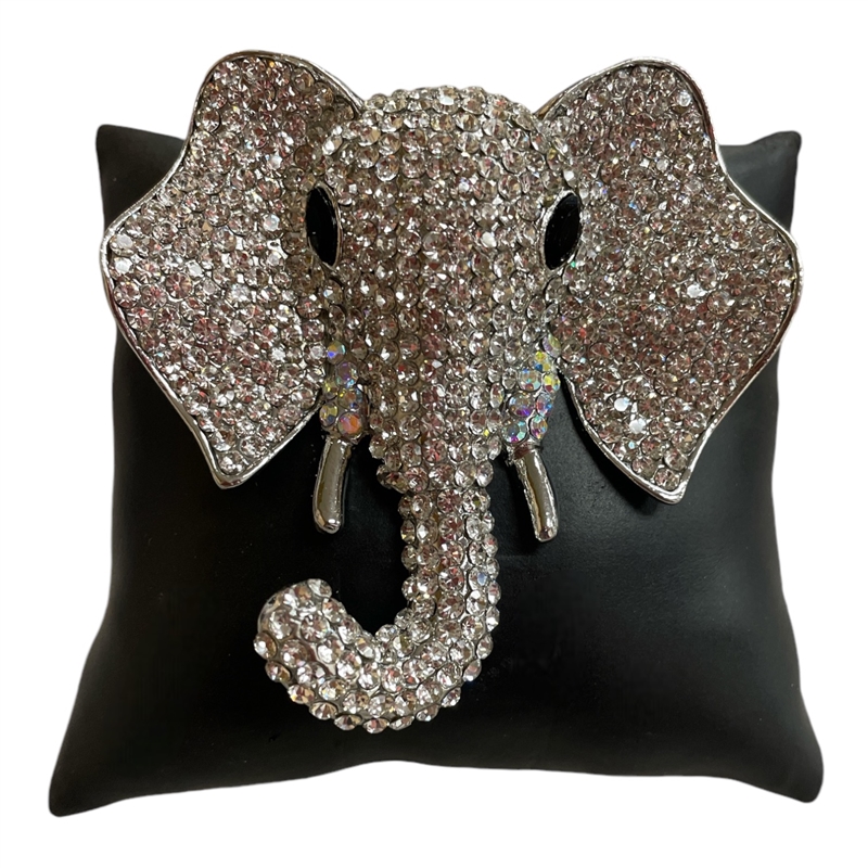 P1378S SILVER RHINESTONE ELEPHANT HEAD PIN BROOCH