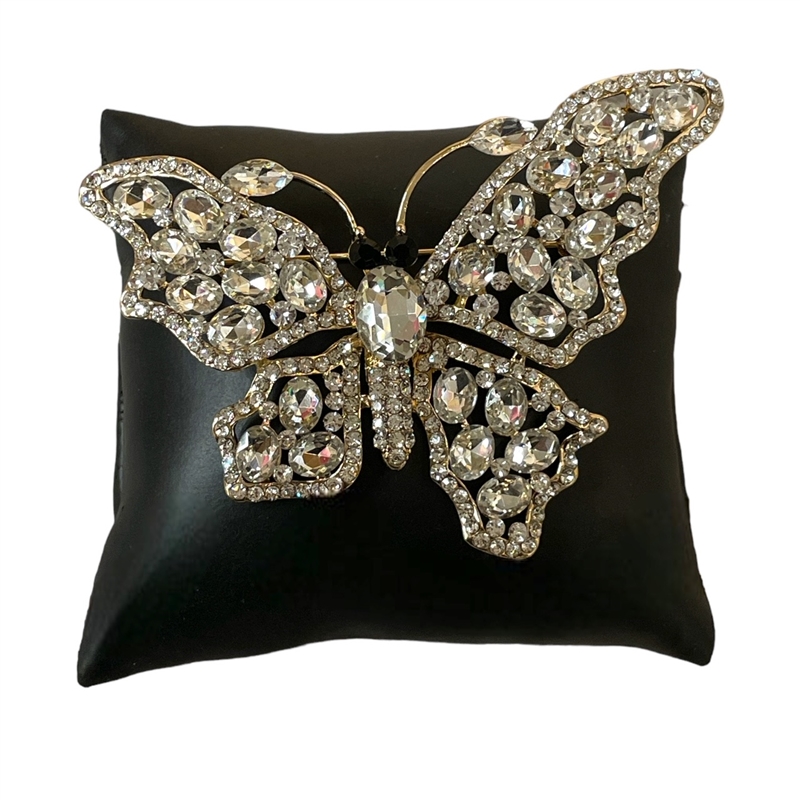 P1422GL LARGE GOLD RHINESTONE BUTTERFLY PIN BROOCH