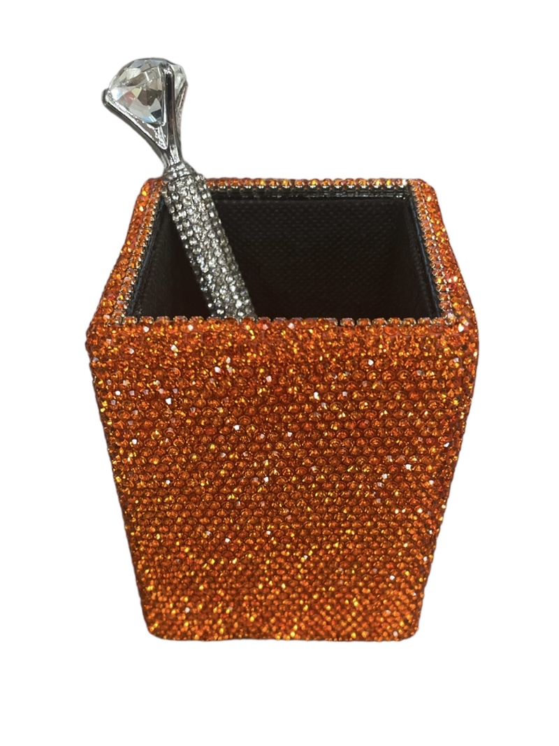 PC020N ORANGE RHINESTONES PEN HOLDER
