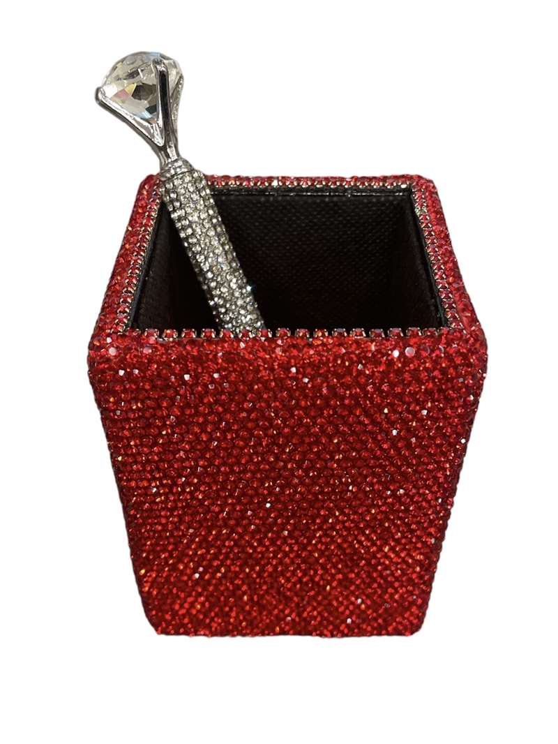 PC020RD RED RHINESTONES PEN HOLDER