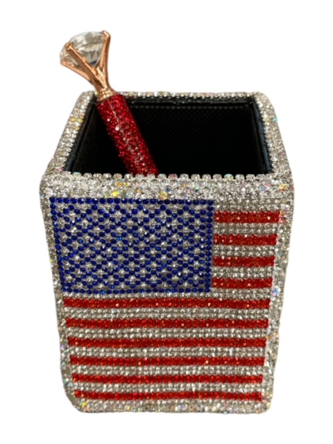 PC020ST SILVER FLAG RHINESTONES PEN HOLDER