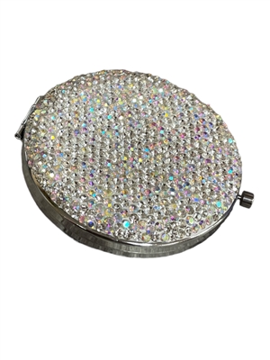 PD3S  SILVER RHINESTONE COMPACT DOUBLE-SIDE MIRROR