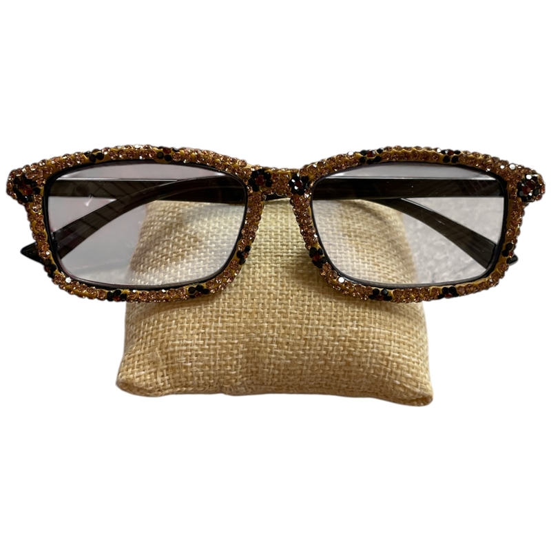 PH01L RHINESTONE BROWN LEOPARD PHOTOCHROMIC READING GLASSES