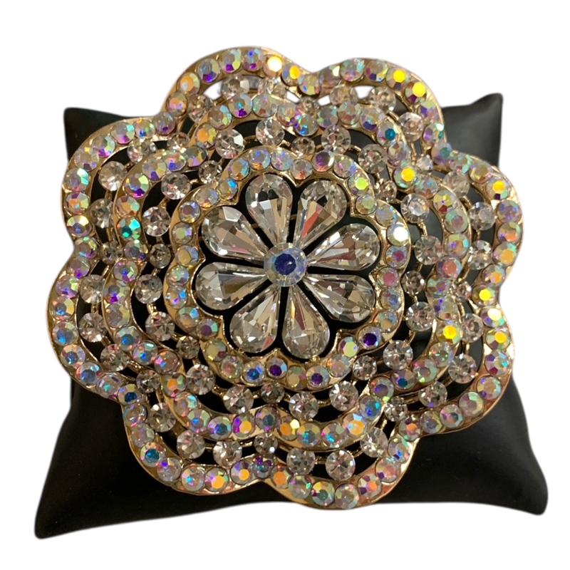 PI575G AB GOLD RHINESTONE  FLOWER LARGE PIN BROOCH