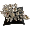 PI577S  SILVER  RHINESTONE  FLOWER LARGE PIN BROOCH