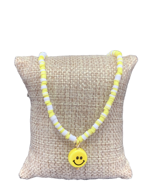 PMA0017 YELLOW RUBBER DISC CERAMIC SMILEY FACE ANKLET