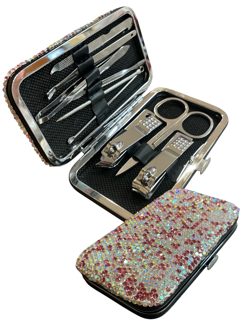 PP740 PINK RHINESTONE TRAVEL MANICURE SET