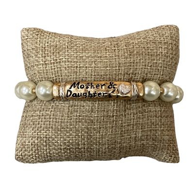 QB-6463 ''MOTHER & DOUGTER'' HAMMERED BAR PEARL BRACELET