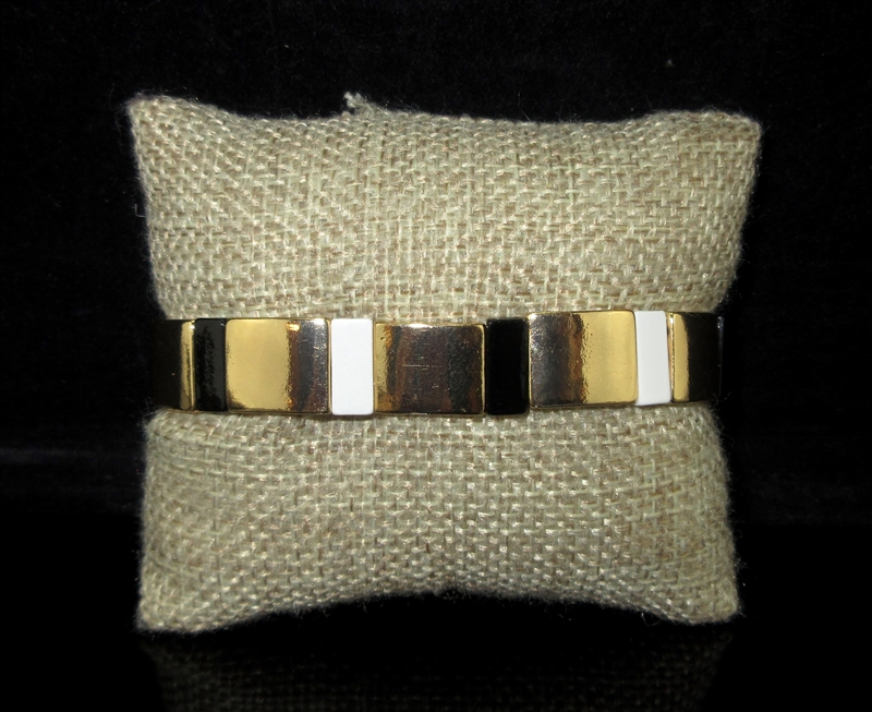 QB-8092 GOLD ANTIQUE SQUARE BRIGHT STRETCH BRACELET