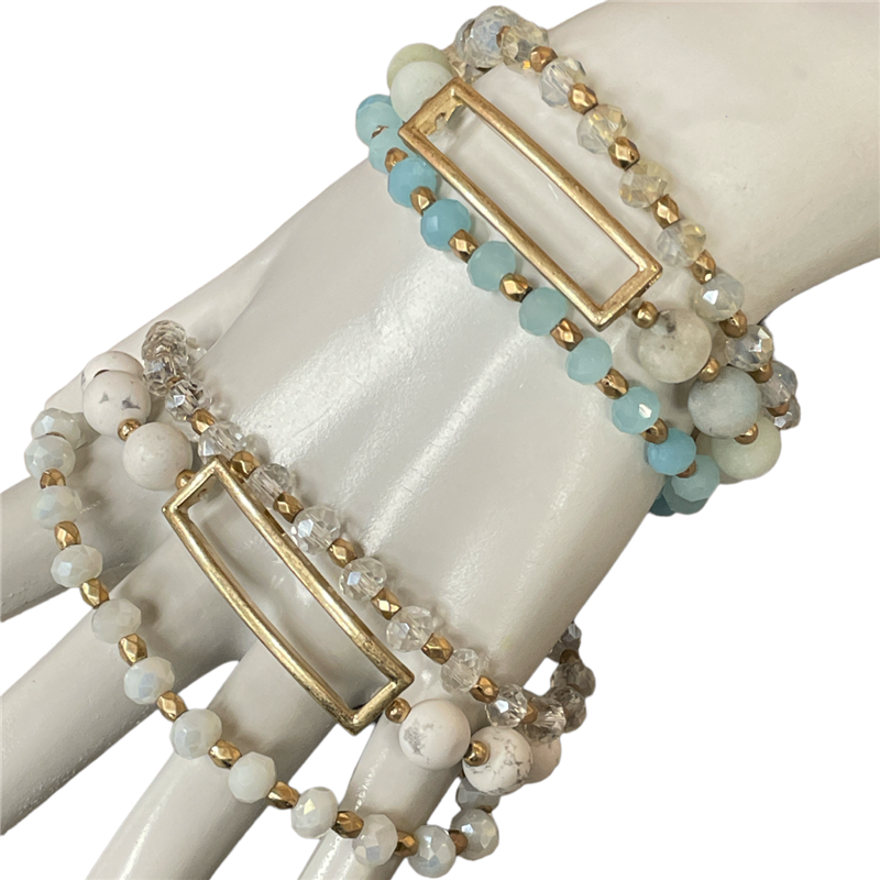 QB2187 SEMI -PRECIOUS STONE & CRYSTAL BEADED BRACELET