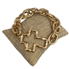 QB2229 HAMMERED CROSS CHUNKY CHAIN LINKS STRETCH BRACELET