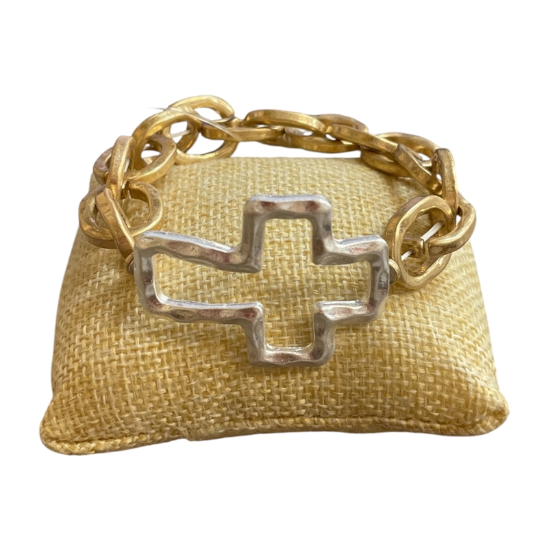 QB2229 HAMMERED OPEN CROSS STRETCH BRACELET