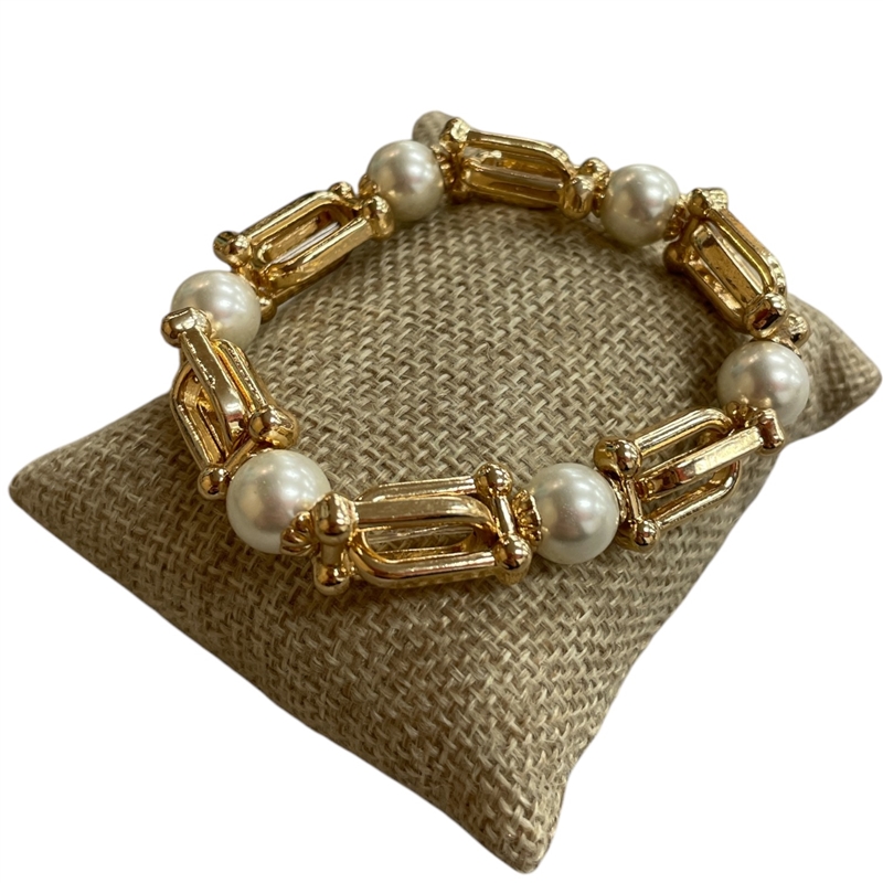 QB2450 MATTE CHAIN LINK & PEARL BRACELET