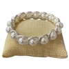 QB2515W MATTE SILVER PEARL BEADED STRETCH BRACELET