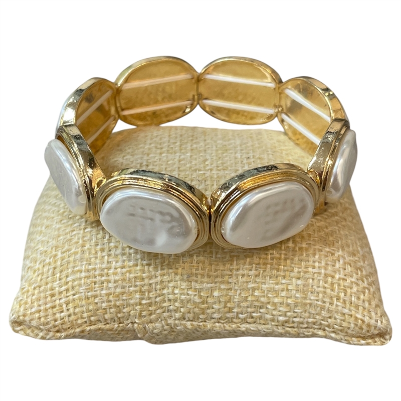 QB2519 CHUNKY OVAL PEARL STRETCH BRACELET
