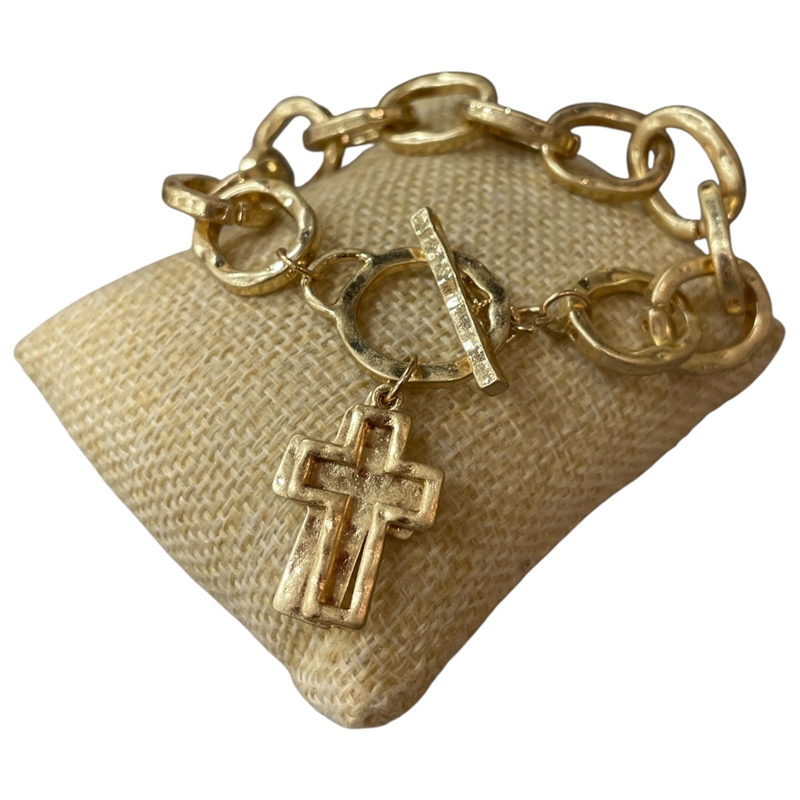 QB2524 HAMMERED DOUBLE CROSS TOGGLE BRACELET