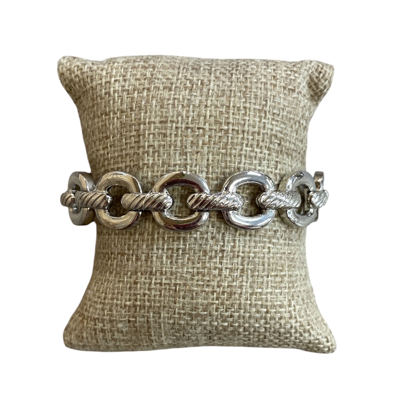 QB2538 SILVER SMALL CIRCLE & ROPE LINK STRETCH BRACELET