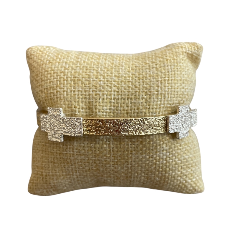 QB2550 MATTE TWO TONE TEXTURED CROSS STRETCH BRACELET