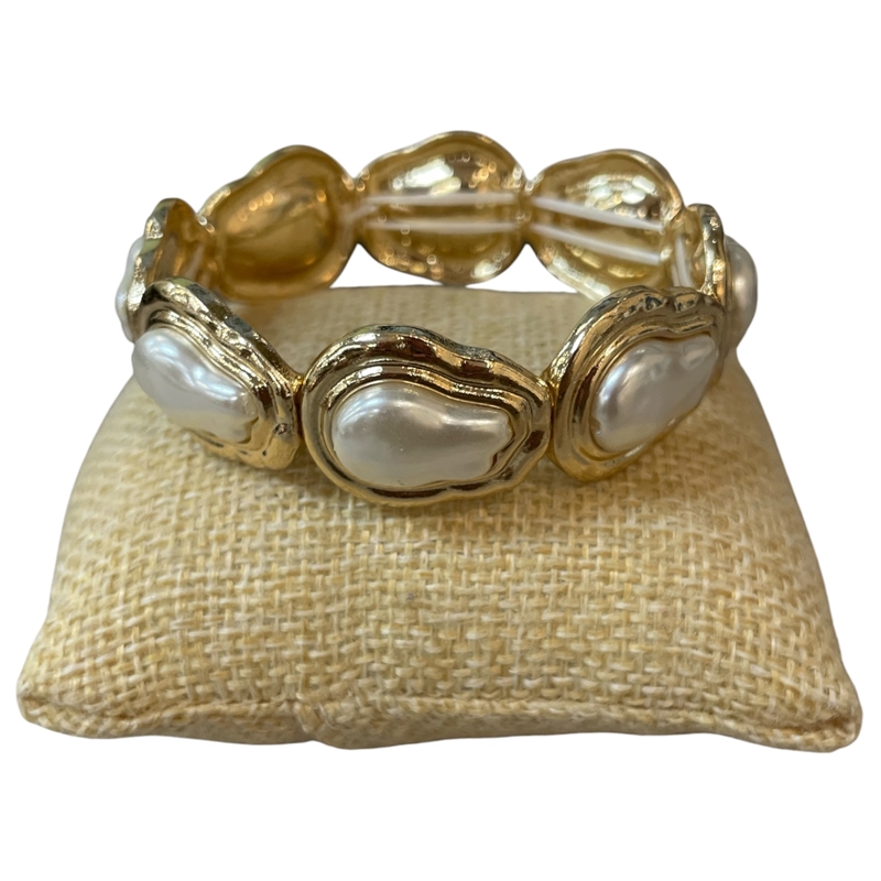 QB2572 CHUNKY WAVY PEARL STRETCH BRACELET
