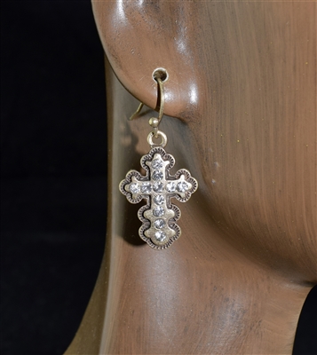 QE-3044 SMALL CROSS RHINESTONE EARRINGS