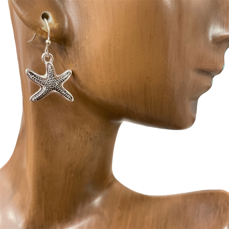 QE-4665 SILVER SMALL STARFISH EARRINGS