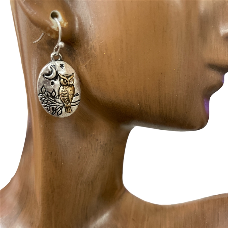 QE-4905  ANTIQUE  OWL SMALL EARRINGS
