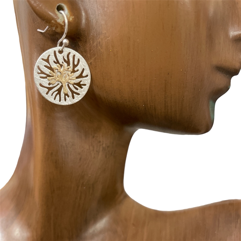 QE-4955 TWO TONE SMALL TREE OF LIFE EARRINGS