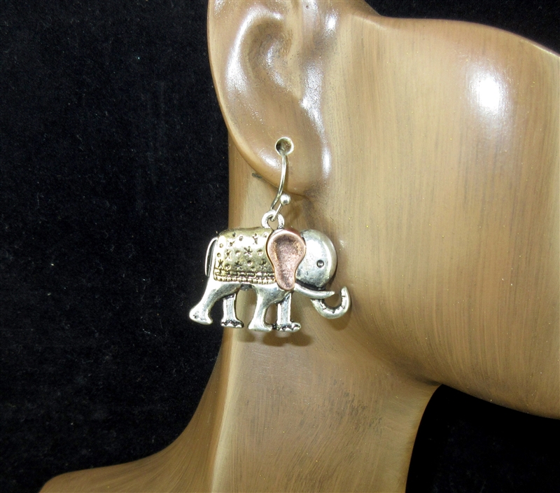 QE-5316 HAMMERED ANTIQUE ELEPHANT EARRINGS