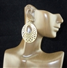 QE1554 GOLD ANTIQUE PATTERN OVAL DANGLE EARRINGS