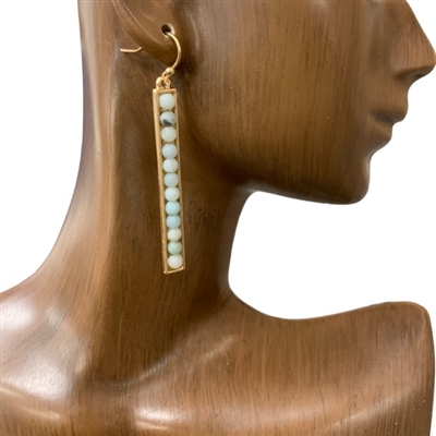 QE1864 SEMI PRECIOUS BEADED GOLD DANGLE BAR EARRINGS