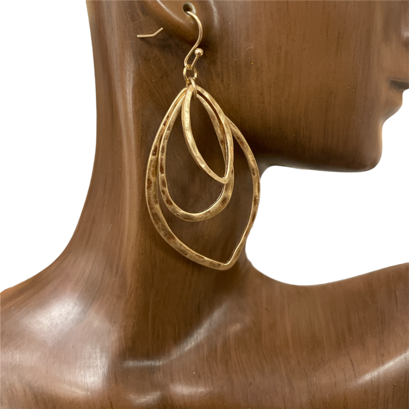 QE1901 HAMMERED MULTI LAYERED TEARDROP EARRINGS