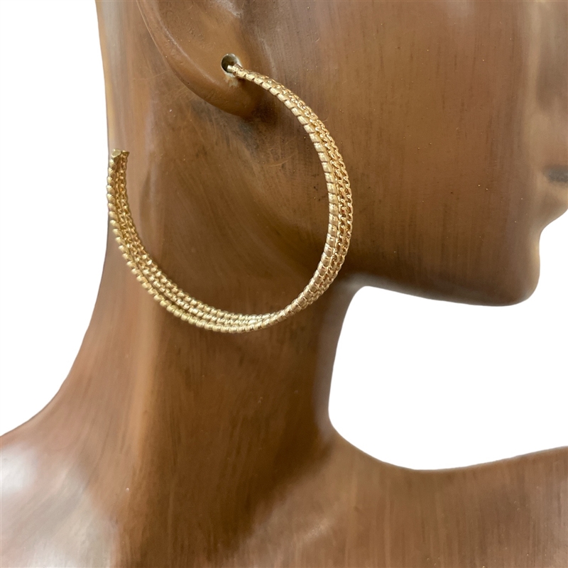 QE1999 3 LINES TEXTURE OPEN HOOP EARRINGS