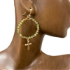 QE2286-3 CRYSTAL HOOP GOLD CROSS IN CENTER EARRINGS