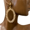 QE2316 CRYSTAL & GOLD OVAL HOOP EARRINGS