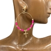 QE2446 BEADED HOOP WITH CROSS EARRINGS