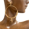 QE2448 BEADED HOOPS WITH CROSS EARRINGS