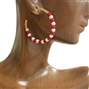 QE2568R RED AND WHITE BEADED HOOP EARRINGS