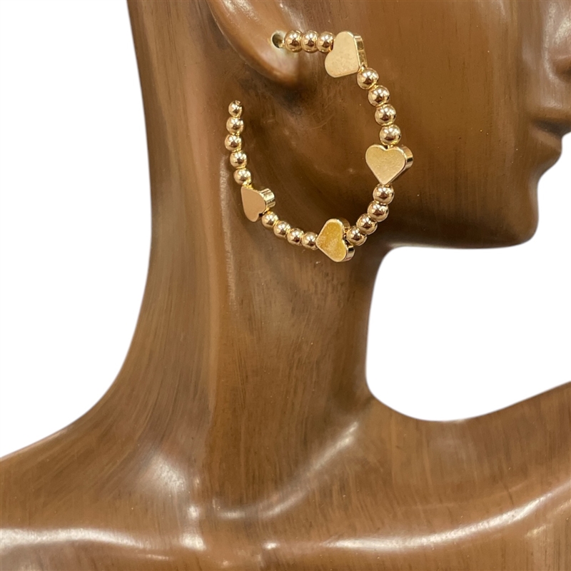 QE2622 BEADED HEART OPEN HOOP EARRINGS