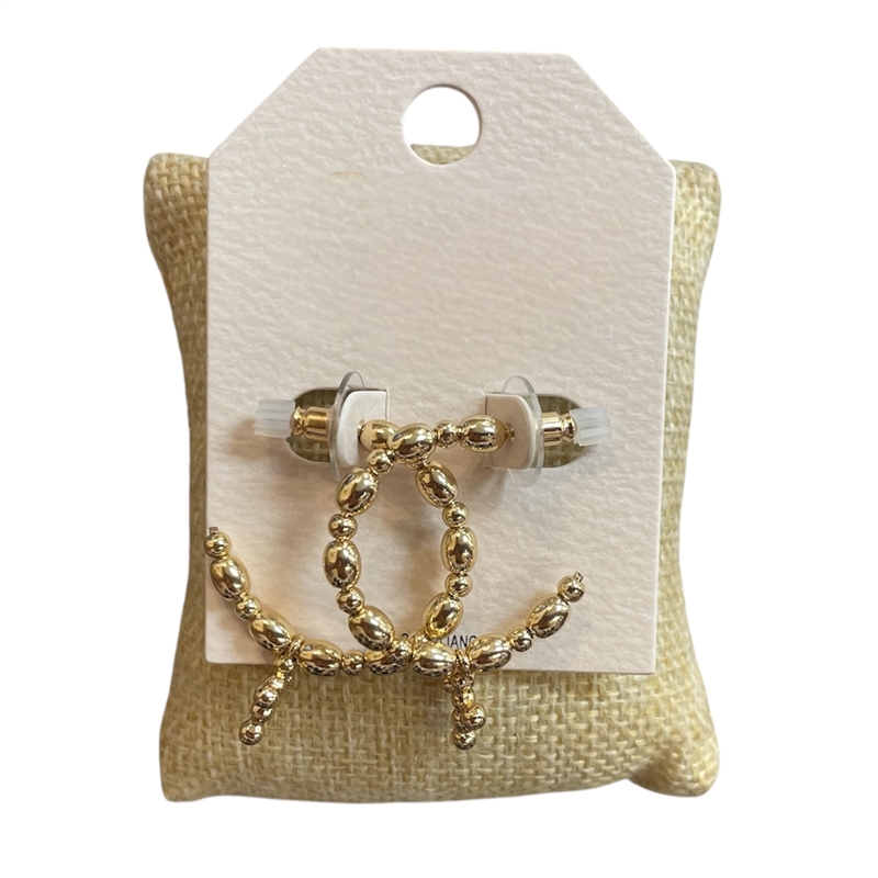 QE2631 CROSS DROP BEADED SMALL OPEN HOOP EARRINGS