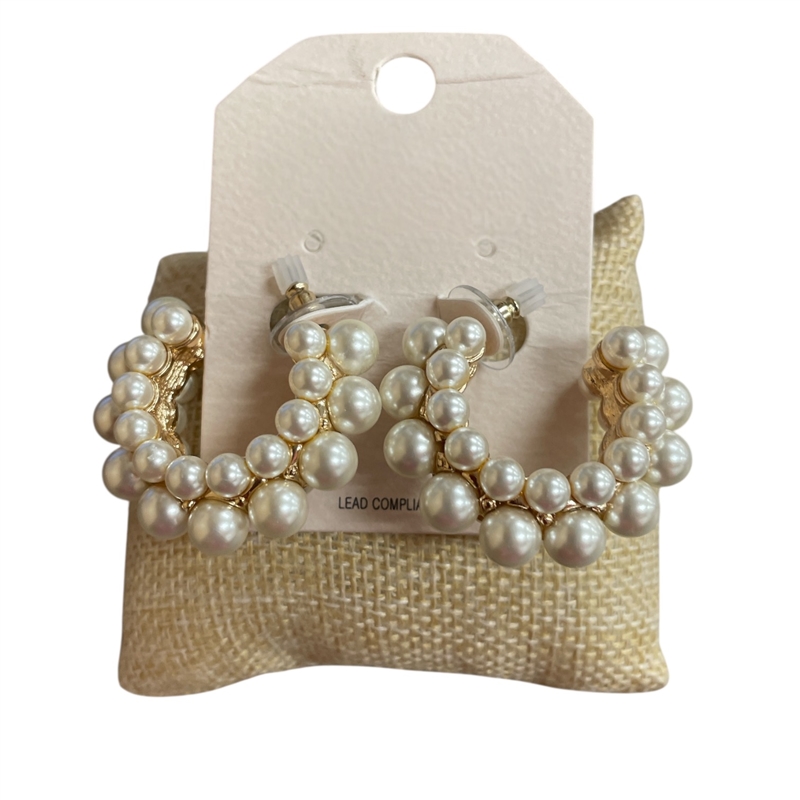 QE2713 CHUNKY OPEN PEARL  HOOP EARRINGS